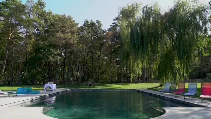 Piscine extérieure entourée d’arbres à La Haute Barde